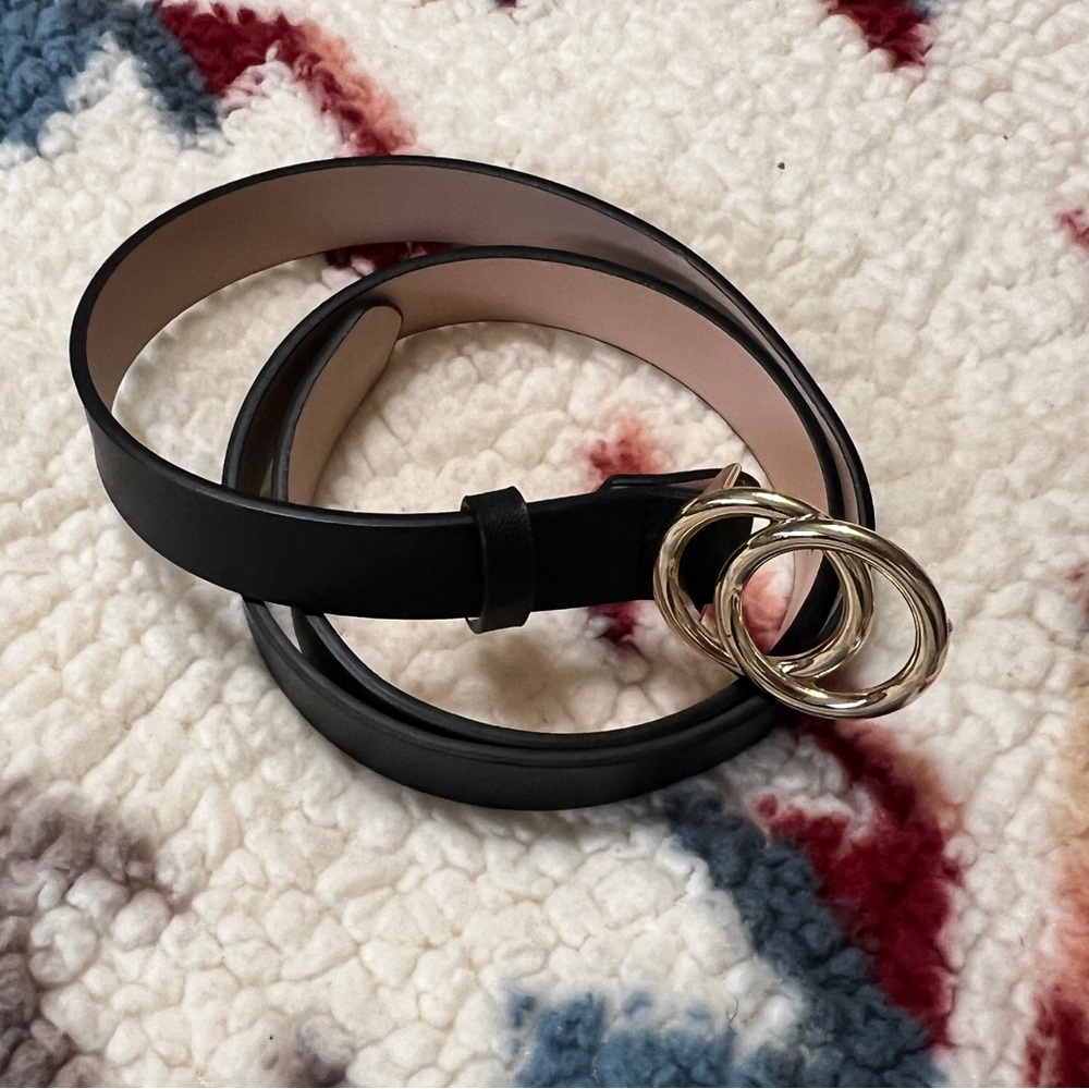 XS H&M Black Belt Gold Double Circle Buckle
